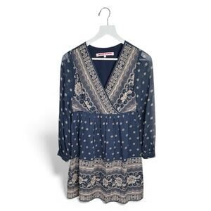 Matthew Williamson V-Neck Ling-sleeve 100% Silk Midi Dress W1975 Sz 4